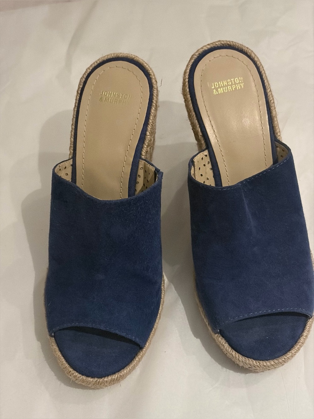 Johnston & Murphy Blue Suede Espadrille Wedge Sandals Size 9.5 NWOB